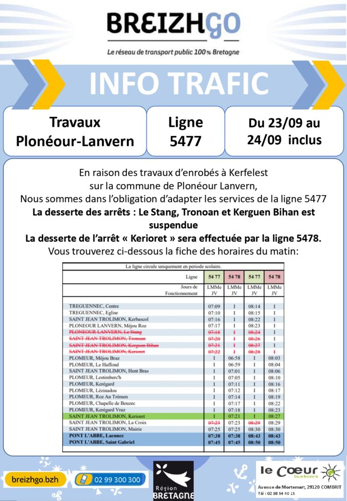 Ligne 5477 : Travaux à Kerfelest 